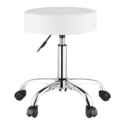 VEVOR Tabouret roulettes, charge 204 kg, hauteur réglable 55-71 cm, cuir PU, blanc.