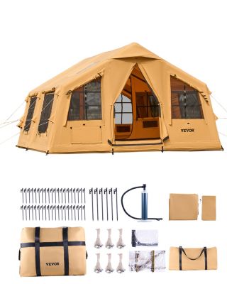 VEVOR Tente camping gonflable luxe 4,8x3,6x2,2 m, pour 8-12 pers., 2 puits lumière, 4 saisons.