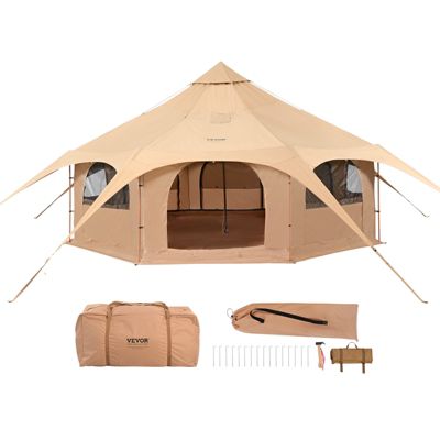 VEVOR Tente cloche toile 5 m, cirque 4 saisons, trou poêle à bois, pour 8 pers., glamping chasse.