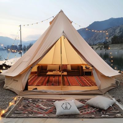 VEVOR Tente cloche toile 7m, yourte 4 saisons, trou poêle à bois, pour 12 pers., glamping chasse.