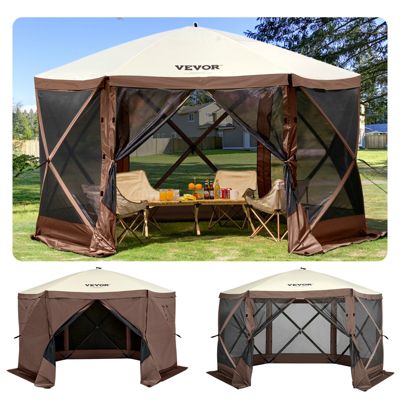 VEVOR Tente d'abri pop-up 3.05x3.05m, 6 côtés fenêtres maille, portable avec piquets, pour extérieur.