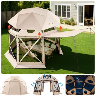 VEVOR Tente Moustiquaire Tonnelle Pop-up 3,6 m 13 Côtés 8-10 Personnes Beige