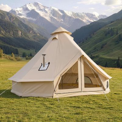 VEVOR Tente Yourte 3 m 3 Places Cloche Tissu Oxford 4 Saisons Camping Glamping avec Passage Poele Tapis Amovible