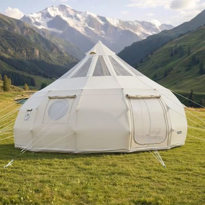 VEVOR Tente Yourte Tente Cloche Toile Camping 5 m avec Sortie de Poêle Beige