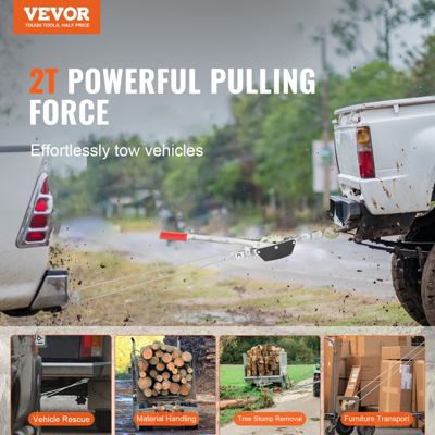 VEVOR Tire-fort, charge 2 T, treuil manuel, câble acier 3,7 m, 2 crochets. Extraction.
