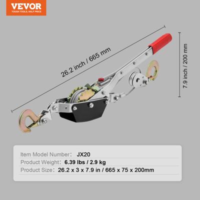 VEVOR Tire-fort, charge 2 T, treuil manuel, câble acier 3,7 m, 2 crochets. Extraction.