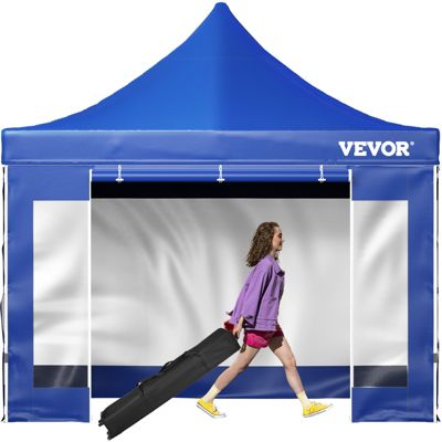 VEVOR Tonnelle imperméable 3x3 m tente pop-up avec parois latérales abri pliable résistant UV sac roulettes bleu jardin.