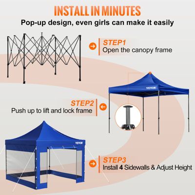VEVOR Tonnelle imperméable 3x3 m tente pop-up avec parois latérales abri pliable résistant UV sac roulettes bleu jardin.