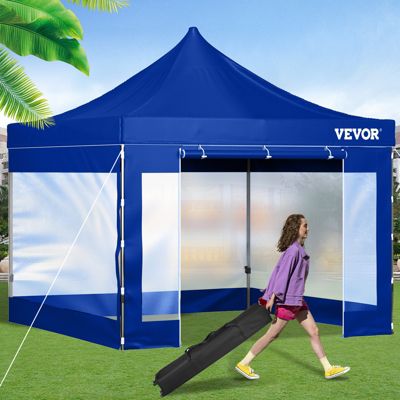 VEVOR Tonnelle imperméable 3x3 m tente pop-up avec parois latérales abri pliable résistant UV sac roulettes bleu jardin.
