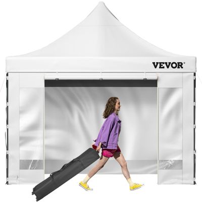 VEVOR Tonnelle imperméable 3x3m pop-up, parois latérales, résistante UV/pluie/neige, avec sac à roulettes.