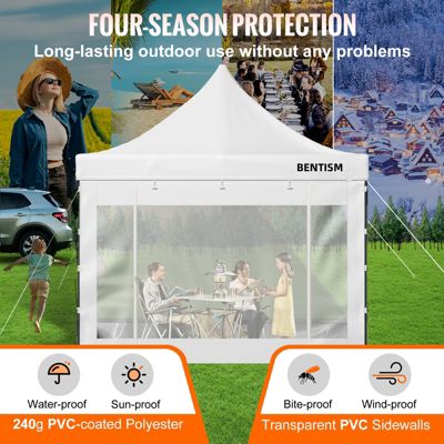 VEVOR Tonnelle imperméable 3x3m pop-up, parois latérales, résistante UV/pluie/neige, avec sac à roulettes.