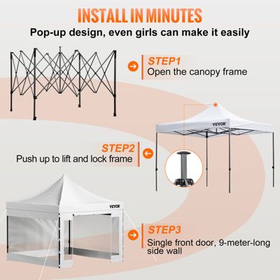 VEVOR Tonnelle imperméable 3x3m pop-up, parois latérales, résistante UV/pluie/neige, avec sac à roulettes.