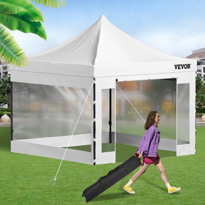 VEVOR Tonnelle imperméable 3x3m pop-up, parois latérales, résistante UV/pluie/neige, avec sac à roulettes.