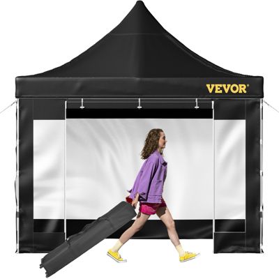 VEVOR Tonnelle imperméable 3x3m pop-up, parois latérales, résistante UV/pluie/neige, sac à roulettes, noir.