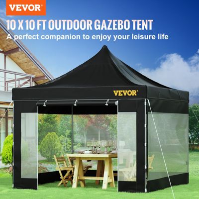 VEVOR Tonnelle imperméable 3x3m pop-up, parois latérales, résistante UV/pluie/neige, sac à roulettes, noir.