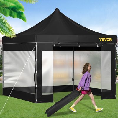 VEVOR Tonnelle imperméable 3x3m pop-up, parois latérales, résistante UV/pluie/neige, sac à roulettes, noir.