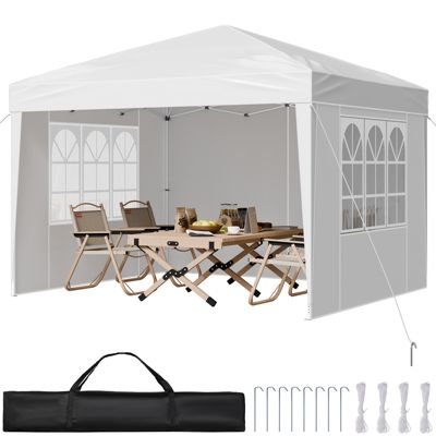 VEVOR Tonnelle pop-up 2.95x2.95 m, portable, parois latérales, abri solaire jardin/événements, blanc.