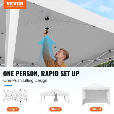 VEVOR Tonnelle pop-up 2.95x2.95 m, portable, parois latérales, abri solaire jardin/événements, blanc.