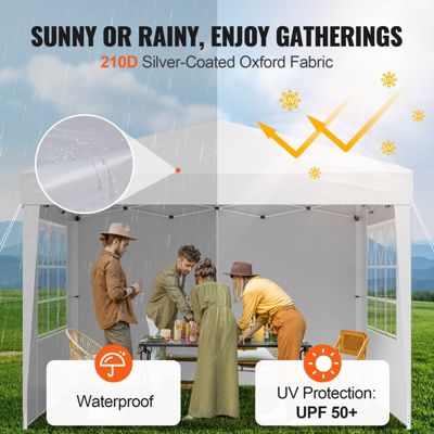 VEVOR Tonnelle pop-up 2.95x2.95 m, portable, parois latérales, abri solaire jardin/événements, blanc.