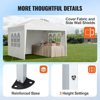 VEVOR Tonnelle pop-up 2.95x2.95 m, portable, parois latérales, abri solaire jardin/événements, blanc.