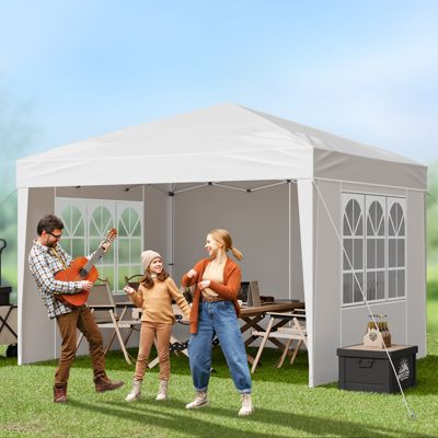 VEVOR Tonnelle pop-up 2.95x2.95 m, portable, parois latérales, abri solaire jardin/événements, blanc.