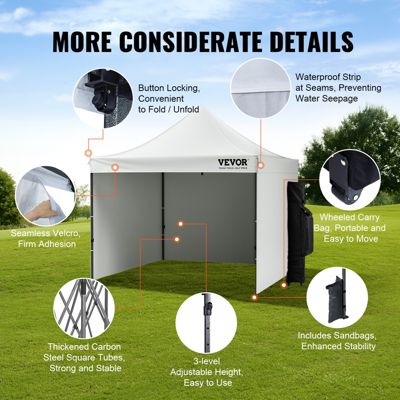VEVOR Tonnelle Pop-up 304,8x304,8 cm, Parois Latérales Amovibles, Résistante aux UV, Portable.