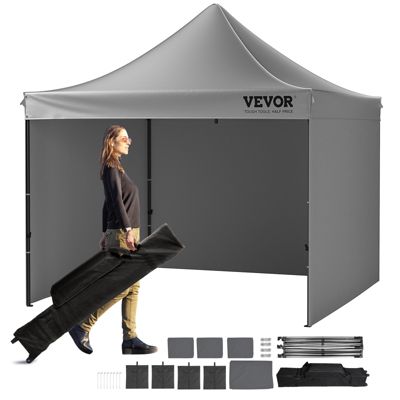 VEVOR Tonnelle pop-up 3x3m, parois latérales amovibles, résistante UV/pluie, sac à roulettes, gris foncé.