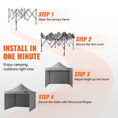 VEVOR Tonnelle pop-up 3x3m, parois latérales amovibles, résistante UV/pluie, sac à roulettes, gris foncé.