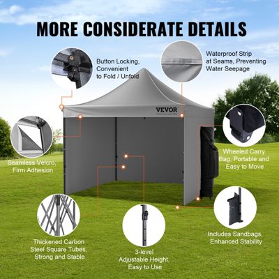 VEVOR Tonnelle pop-up 3x3m, parois latérales amovibles, résistante UV/pluie, sac à roulettes, gris foncé.