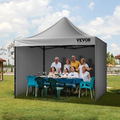 VEVOR Tonnelle pop-up 3x3m, parois latérales amovibles, résistante UV/pluie, sac à roulettes, gris foncé.