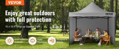VEVOR Tonnelle pop-up 3x3m, parois latérales amovibles, résistante UV/pluie, sac à roulettes, gris foncé.