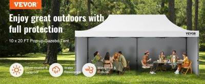 VEVOR Tonnelle pop-up 3x6m, parois latérales amovibles, sac à roulettes, résistante UV/pluie, pour jardin/fête.