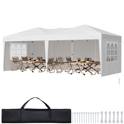 VEVOR Tonnelle pop-up 5.9x2.96m, gazebo instantané. Parois latérales, fenêtres ventilées. Extérieur, jardin. Blanc.