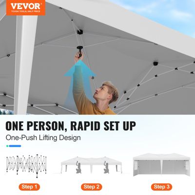 VEVOR Tonnelle pop-up 5.9x2.96m, gazebo instantané. Parois latérales, fenêtres ventilées. Extérieur, jardin. Blanc.
