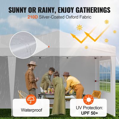 VEVOR Tonnelle pop-up 5.9x2.96m, gazebo instantané. Parois latérales, fenêtres ventilées. Extérieur, jardin. Blanc.
