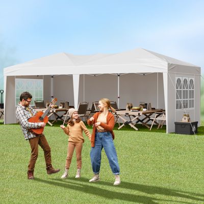 VEVOR Tonnelle pop-up 5.9x2.96m, gazebo instantané. Parois latérales, fenêtres ventilées. Extérieur, jardin. Blanc.
