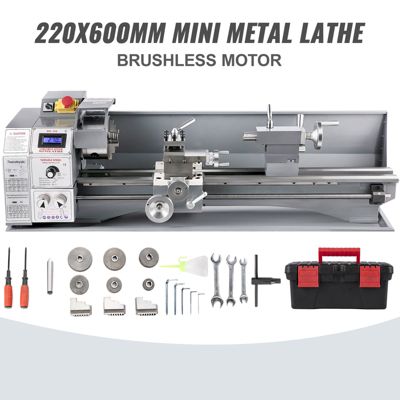 VEVOR Tour à métaux 220x600 mm, 750W, vitesse variable 50-3000 tr min. Professionnel pour traitement métaux.