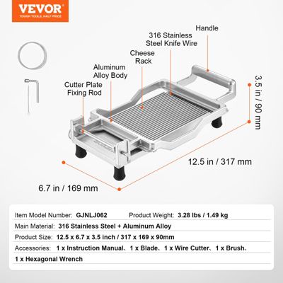 VEVOR Trancheuse fromage fil réglable 0.2", alu, fil inox 316, beurre, cuisine.