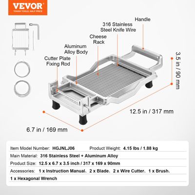 VEVOR Trancheuse fromage fils réglables, alu, fil inox 316, coupe fine/épaisse.