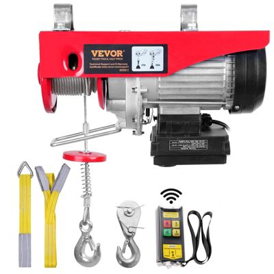 VEVOR Treuil électrique 250kg, télécommande sans fil, 510W, câble 12m, pour garage et entrepôt.