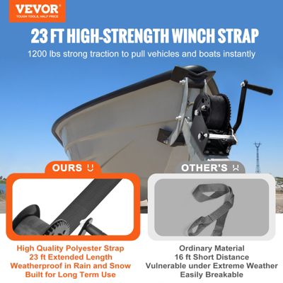 VEVOR Treuil manuel 544,3 kg, sangle polyester 7 m. Pour remorque bateau, cliquet bidirectionnel.