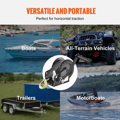 VEVOR Treuil manuel 544,3 kg, sangle polyester 7 m. Pour remorque bateau, cliquet bidirectionnel.