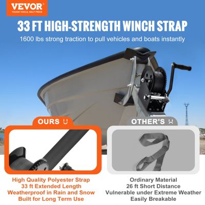 VEVOR Treuil manuel 725.7kg, sangle polyester 10m, cliquet bidirectionnel, pour remorque bateau, VTT.