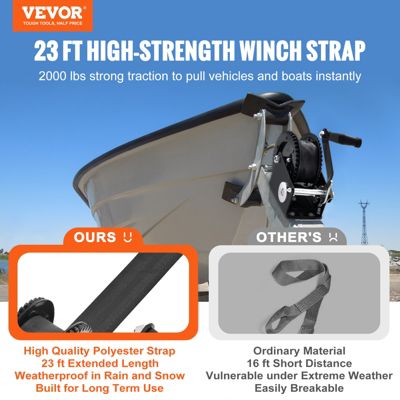 VEVOR Treuil manuel 907,1 kg, sangle polyester 7 m, cliquet bidirectionnel. Pour remorque bateau, VTT.