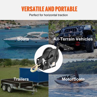 VEVOR Treuil manuel 907,1 kg, sangle polyester 7 m, cliquet bidirectionnel. Pour remorque bateau, VTT.
