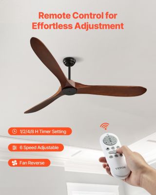 VEVOR Ventilateur plafond sans lumière 180 cm, 3 pales bois. Moteur CC réversible. Noyer.