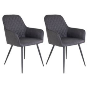 VIBY - Lot de 2 Fauteuils Simili Gris et Piétement Acier Noir