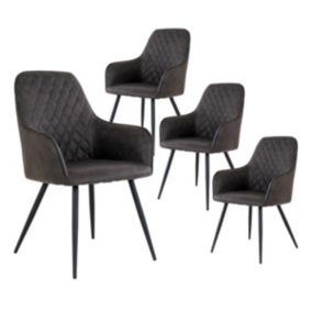 VIBY - Lot de 4 Fauteuils Microfibre Gris et Piétement Acier Noir