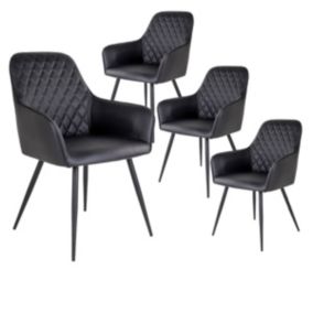 VIBY - Lot de 4 Fauteuils Simili Noir et Piétement Acier Noir