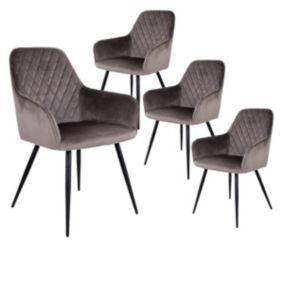 VIBY - Lot de 4 Fauteuils Velours Taupe et Piétement Acier Noir